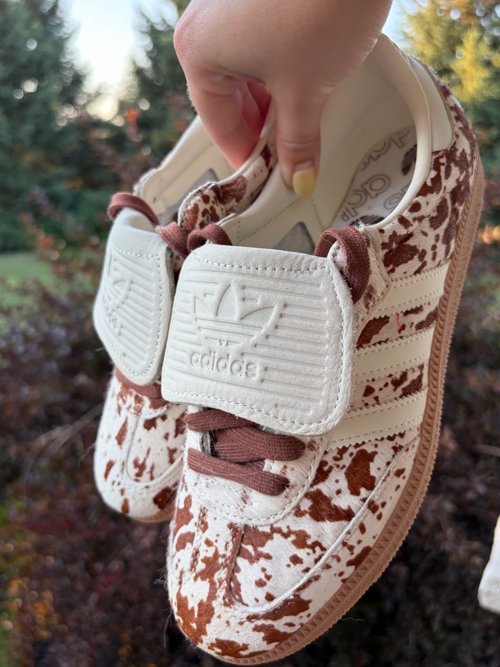 Adidas cow print samba long tongue sneaker brown white cow print NWOT 7